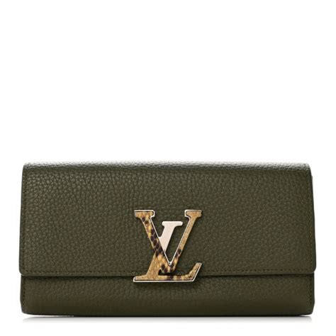 LOUIS VUITTON Taurillon Capucines Snakeskin Wallet Khaki 